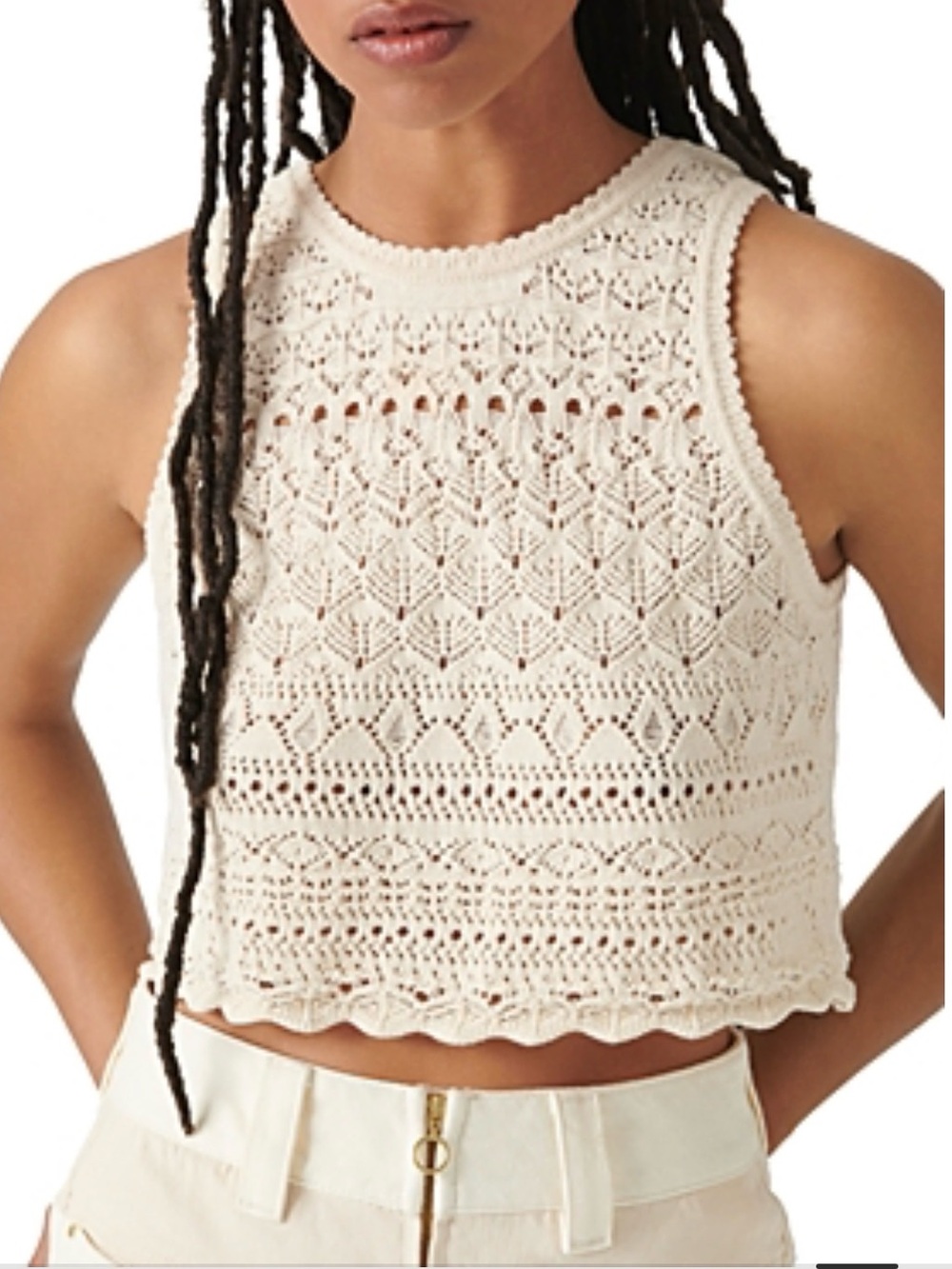 Ba&Sh Pierce cream crochet-knit top